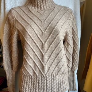 Catherine Malandrino Beige Chevron Turtleneck Sweater